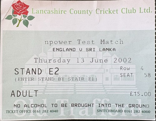 Ticket stub england sri - england,
