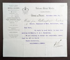1891 Billington & Newton Vulcan Metal Works Stoke-on-Trent Letter
