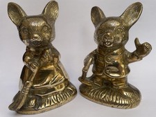 Vintage Pair of English Cast Brass, 4 1/2'' Male & Female Rabbit/Bunny Figures