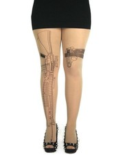 Machine Gun Tattoo Pattern Sexy Tights Pantyhose Sissy Slut Hotwife Foot Fetish