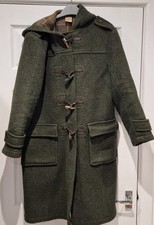 Vintage 1970s C&A Wool Duffle Coat Green  -  Made In England Check Lined