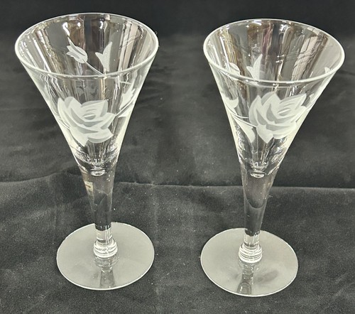 Pair vintage etched - etched, clear