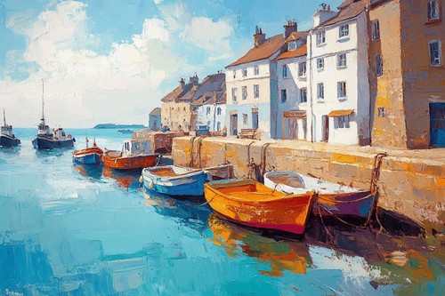 Seaside seascape boats - boats, canvas