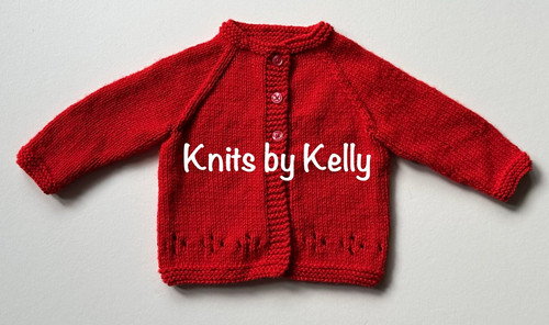 Red hand knitted cardigan 6 - cardigan, 3-6