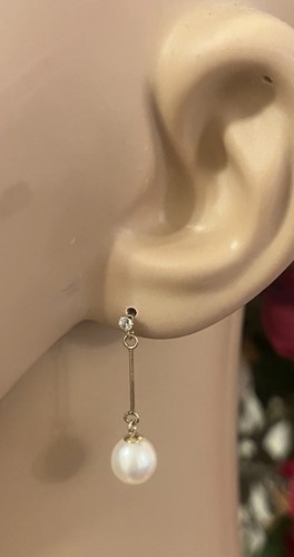 9ct pearl earrings 5cm - pearl,