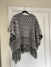 Zara Cape Poncho Jumper Open Pullover Knit Grey/Black & White Oversized Kimono M