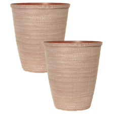 2Pc Plastic Dune Powdered Brick Rim Ripple Plant Pot 27cm 14L Outdoor Planter