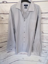 TAYLOR & WRIGHT MENS LONG SLEEVED STRIPE EASY IRON SHIRT GREY MIX 18IN COLLAR