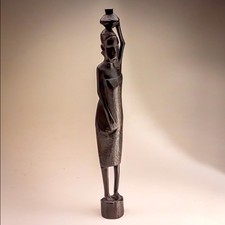 Makonde African Blackwood Carved Woman Figure 13.5 Inch Handcrafted East Africa