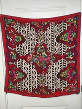 Tiffany & Co. Retro Red Floral Silk Scarf 100% Silk