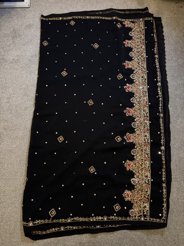 Black gold red saree - &,