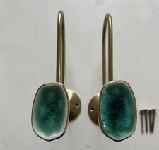 METAL CURTAIN HOLD BACKS WITH GREEN CERAMIC ENDS