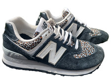 NEW BALANCE 574 BLACK SUEDE ANIMAL LEOPARD PRINT WOMENS TRAINERS SHOES UK 4 USED