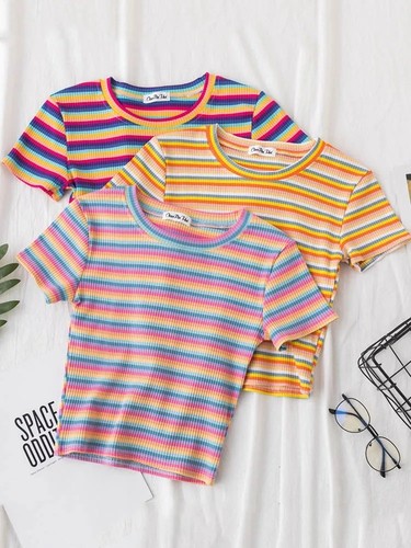 Women rainbow stripe crop - women's,