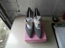 women's Roberto Botella white Houndstoth textile heel size 7 shoes & box