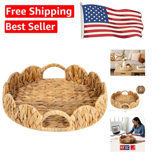 Bohemian scalloped wicker tray - scalloped,