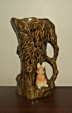 Vintage Sylvac 4242 Rabbit Oak Tree Trunk Brown Large 9” Pitcher Vase Jug Retro