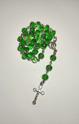 Green glass catholic rosary - catholic,