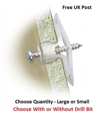 PLASTERBOARD POLY TOGGLE FIXINGS & SCREWS, HOLLOW WALLS Option to Include Drilll