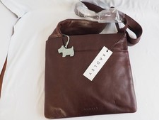 Large Radley Brown Leather Shoulder Messenger Bag Scottie dog tag new with tags