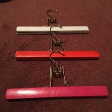 Lot Of 3 Vintage Wooden Trouser Pants Clamp Hangers 