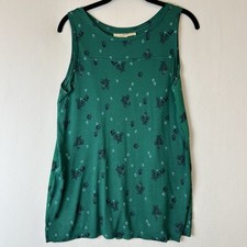 Ann Taylor Loft Tank Top Womens Medium Green Floral Casual Pleated Back