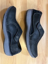 Clarks Wave Walk Black Leather Loafers Hook and Loop Strap Size 8