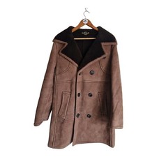 Mens Vintage Antartex Sheepskin Coat Long Brown Shearling Size Medium 40R