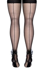 Black Seam and Heel 5 Denier Stocking With Ruffle Bow One Size