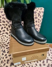 Ella Olivia Black Boots Eur 40 UK 7 Biker Style Buckles Faux Fur  Suede Leather