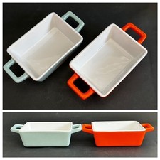 Mini Rectangular Ceramic Oven Dishes x 2 Orange/Green Airfryer Microwave