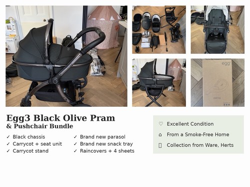 Egg3 black olive pram - black,