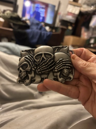 Biker metal three skulls belt - biker,