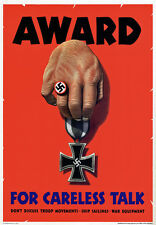 2W34 Vintage WWII Award For Careless Talk Wartime War Poster WW2 A4