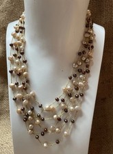 14k Gold Genuine Real Freshwater Cultured Pearl Necklace Stamped 14ct 6 Strand