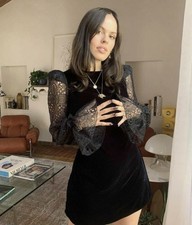 Women's the vampires wife H&M velour velvet tie belt dress black lace XS 6