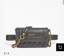 Guess Elvira Belt / Across Body / Chain / Shoulder / Bum Bag Black Faux Leather