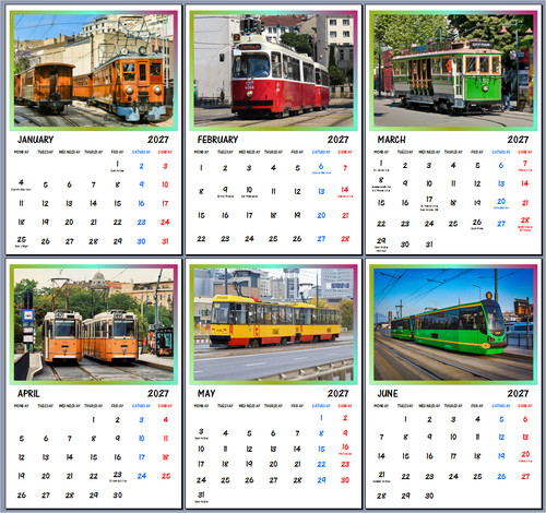 2027 trams calendar wall - 2027,