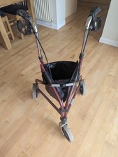 Lightweight 3 Wheel Rollator Mobility Aid, Adjustable Height, Burgundy Finish