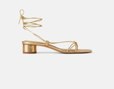 Zara Gold Low Heeled Strappy Sandals UK2 Nearly New PWB2003042
