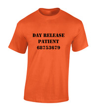 DAY RELEASE PATIENT MENS T SHIRT FUNNY FANCY DRESS HALLOWEEN PRISONER JAIL TOP