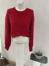 Zara Red Oversized Chunky Knit Cropped Cardigan Size S