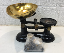 Black Vintage Metal Scales w Brass Bowl & Set of Weights