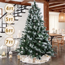 Artificial Frosted Christmas Tree with Pine Cones&Metal Stand Festive Decoration