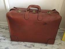 Rare Vintage Leather Antique Travel Luggage Case With Hessian Cover - Film Prop