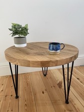 60cm Handmade Solid Oak Round Coffee Table Hairpin Legs Oiled