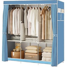 Large Fabric Canvas Wardrobe with Clothes Hanging Rail Shelving Storage Closet