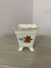 Norcroft Bone China Small Square Floral  Footed Ceramic Planter 10cm Height