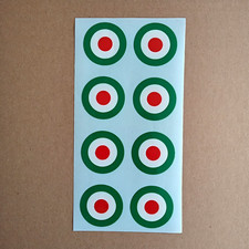 Green Italian Scooter Stickers x 8 on sheet 40mm diameter RAF Roundel Style