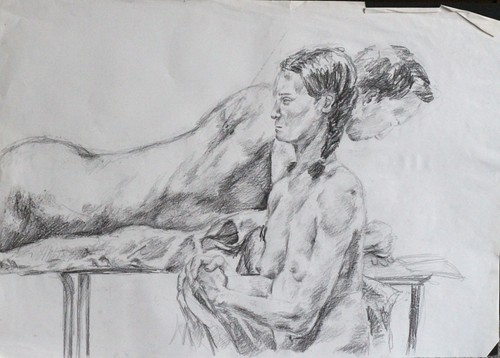 Lying male and seated - seated, female